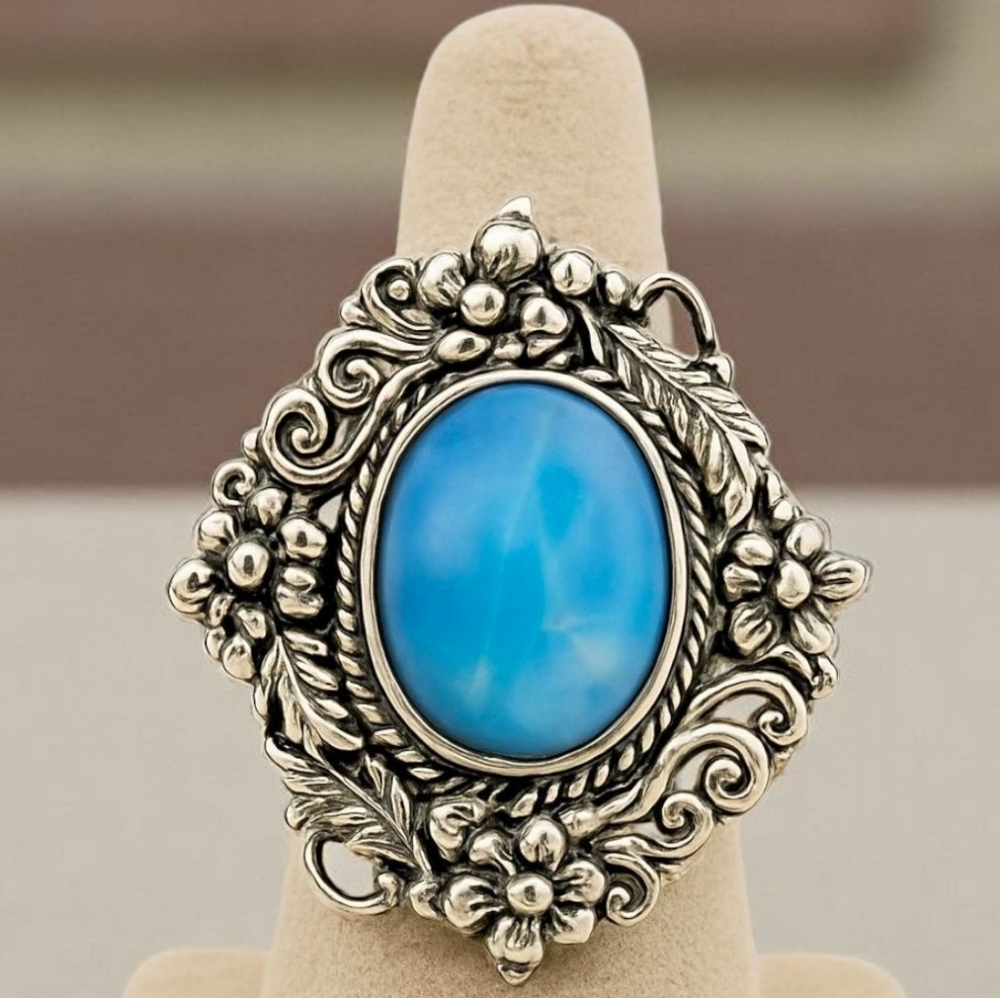 Sterling Silver 13.15 ctw Larimar Ring  Artisan Created